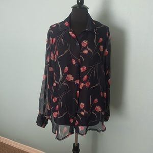 Sheer top, Roses print, lightweight.